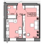 1 кімнатна квартира на 37,25 м² на 1 поверсі — ЖК Правильний Вибір у місті Дніпро