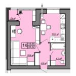 1 кімнатна квартира на 39,76 м² на 6 поверсі — ЖК Правильний Вибір у місті Дніпро