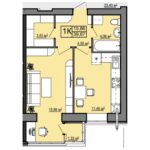 1 кімнатна квартира на 39,87 м² на 3 поверсі — ЖК Правильний Вибір у місті Дніпро