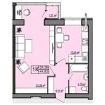 1 кімнатна квартира на 45,54 м² на 6 поверсі — ЖК Правильний Вибір у місті Дніпро