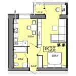 1 кімнатна квартира на 45,8 м² на 6 поверсі — ЖК Правильний Вибір у місті Дніпро